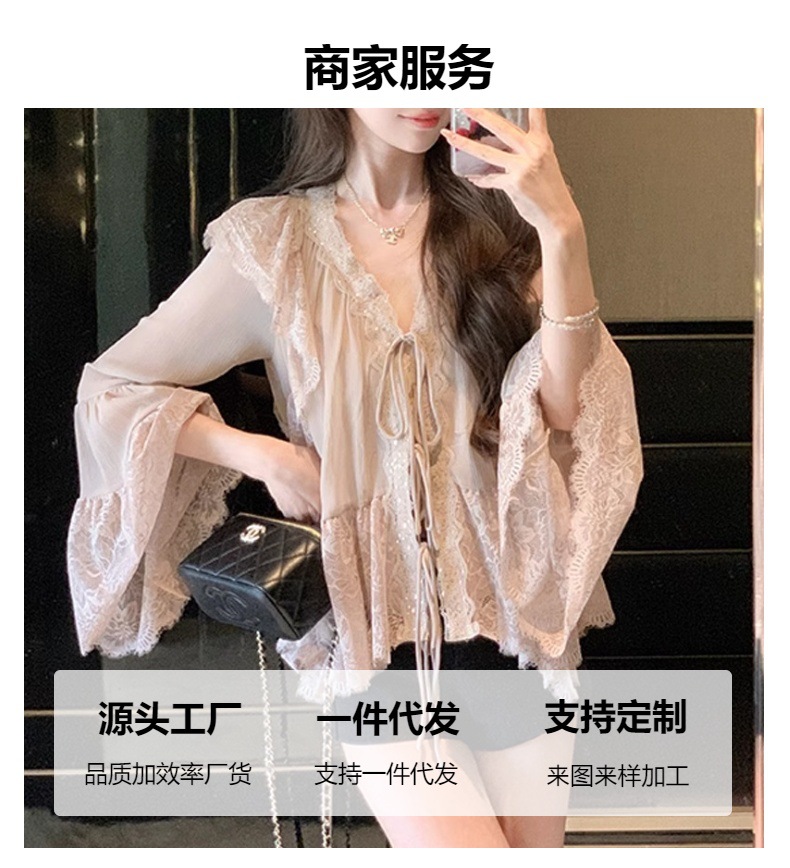 新中式【少女双调】2025新款春装气质雪纺衫小衫长袖蕾丝衬衫女百搭上衣详情1