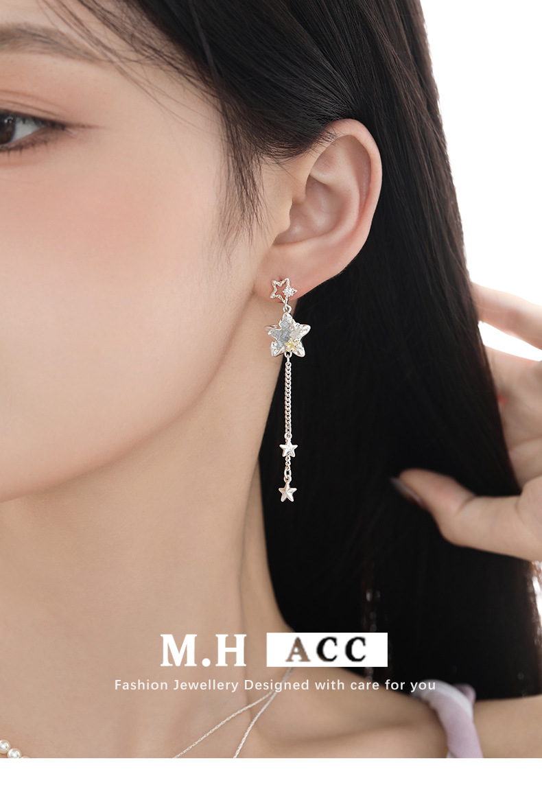 Star Sea Shigang Star Tassel Earrings for women, sweet and cool vacation style, unique and original design, light luxury and high-end earrings pic 4