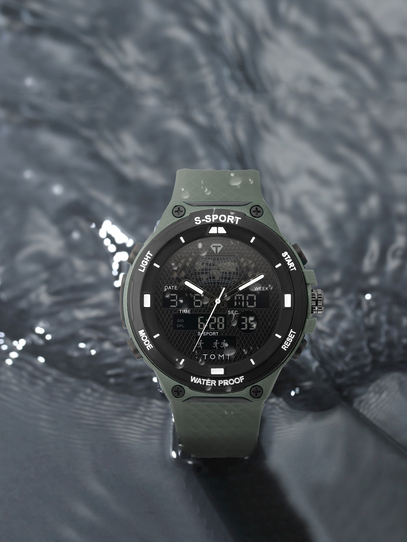 TOMI数字指针双显示创意休闲手表男士学生运动防水表高颜值石英表详情9