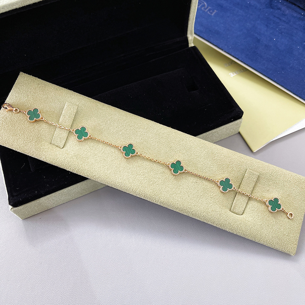 v金高版本厚镀18k金迷你五花六花四叶草手链不掉色高级感红玛瑙详情16