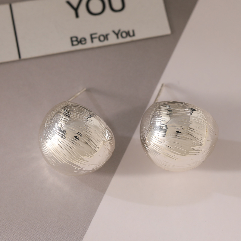 冷淡风拉丝肌理金属球耳钉女高级感半球包耳垂高级感个性气质耳饰详情8