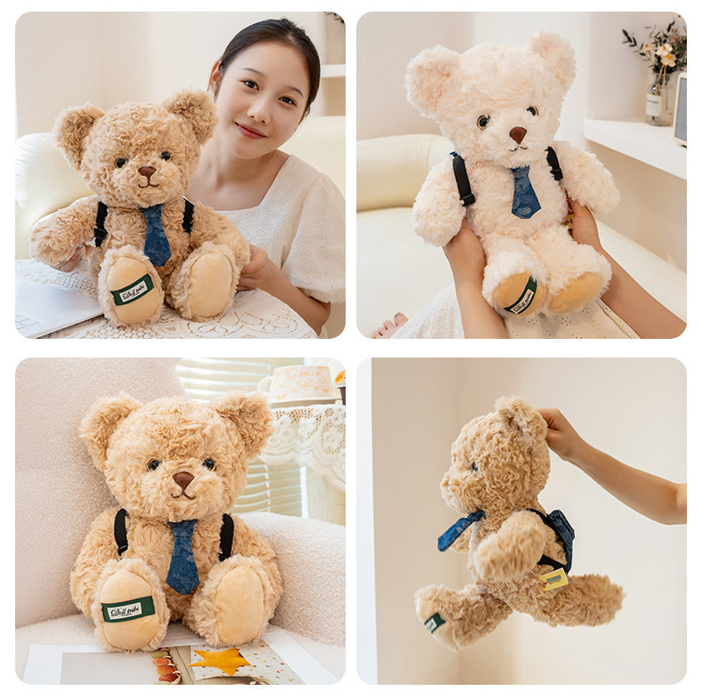 泰迪熊可爱经典领带牛仔背包三色熊萌趣生日礼物毛绒陪伴玩偶批发详情14