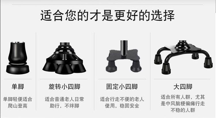 拐杖老人带灯防滑结实防摔手杖伸缩折叠四脚老年人拐棍四角助行器详情6