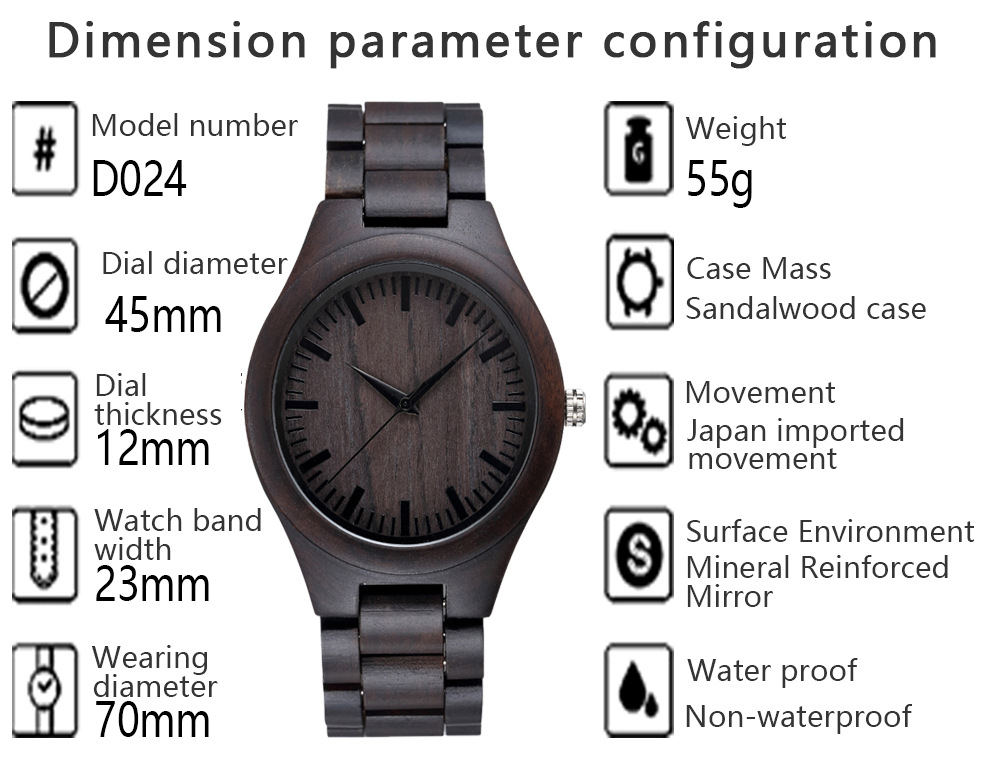 大表盘石英木表新款DIYwristwooden日本2035机芯现货支持一件代发详情3