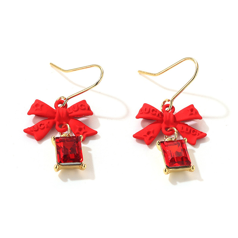 蝴蝶结耳环秋冬高级感气质耳钉冬红色百搭耳饰镶钻时尚风复古耳钩详情13