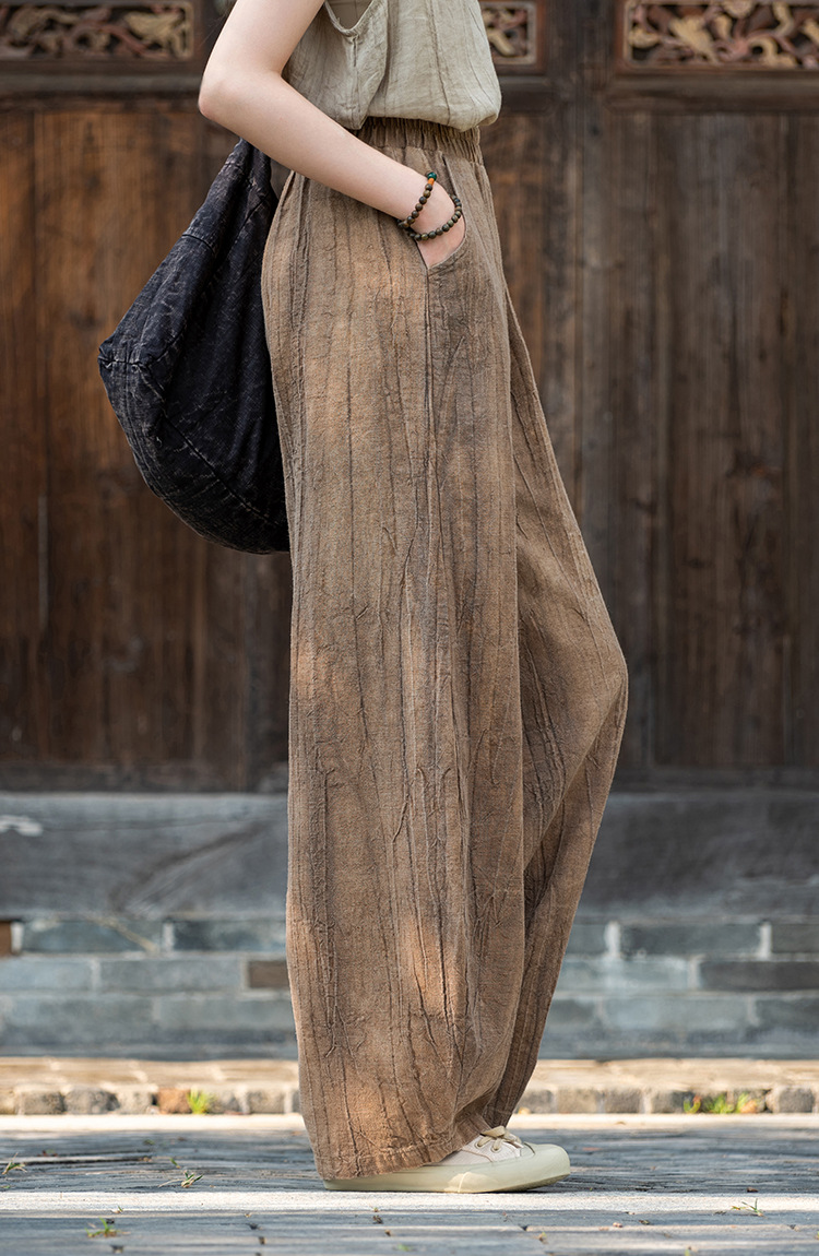 国潮-苎麻扎染做旧休闲长裤25新款棉麻女装中式禅修打坐裤女棉麻灯笼裤详情21
