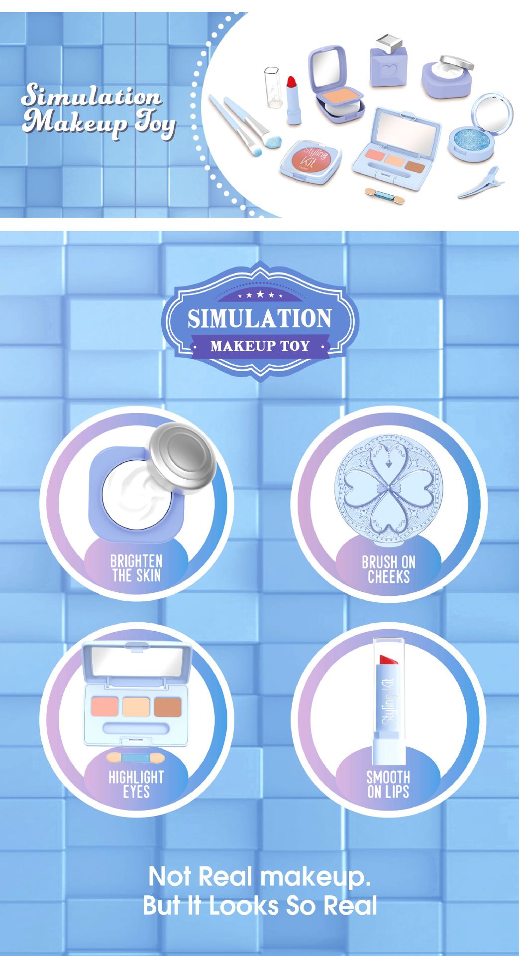 严选跨境新品儿童过家家仿真化妆玩具女孩彩妆套装不可涂抹亚马逊详情15