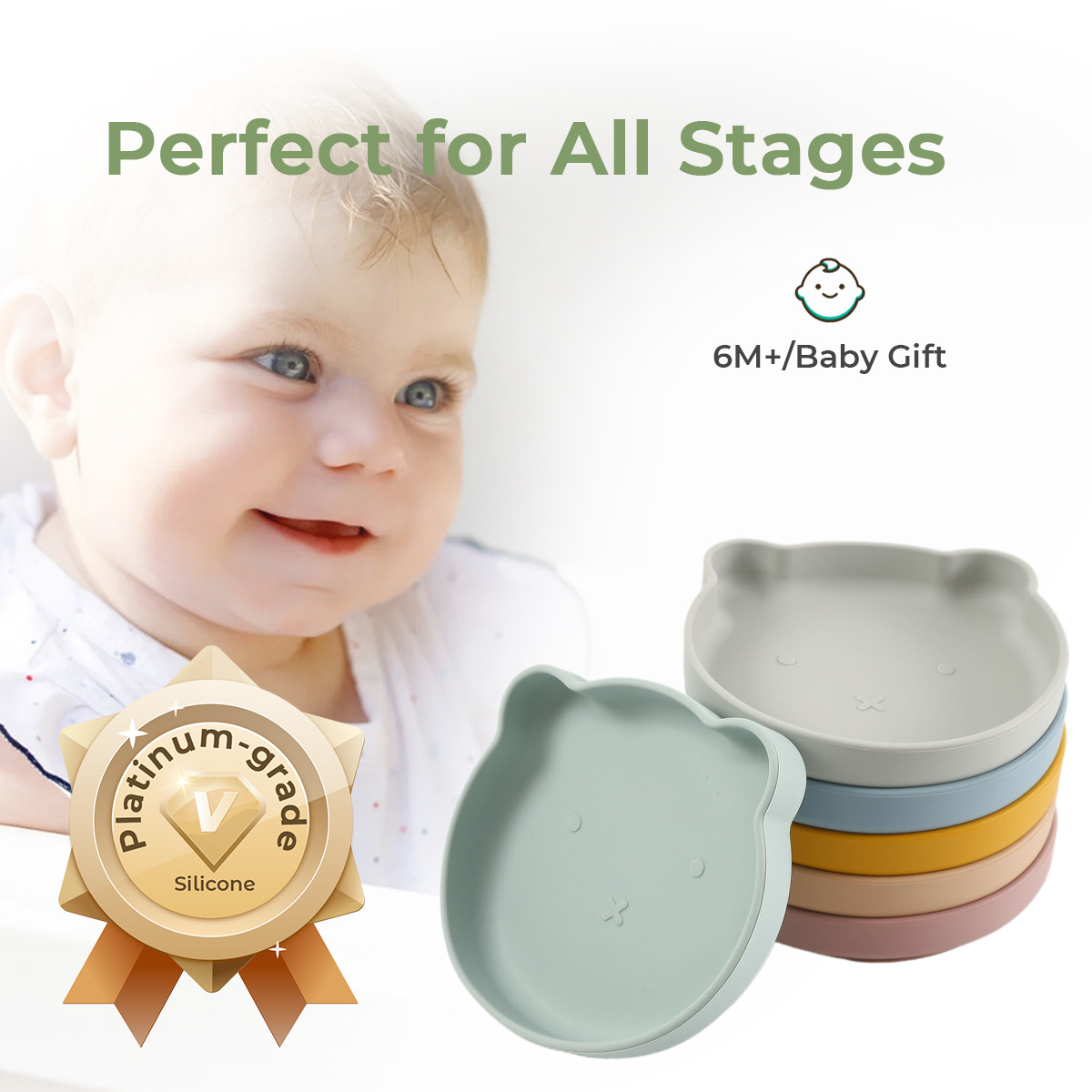 宝宝辅食吸盘碗耐高温防摔儿童喂养餐具食品级硅胶卡通母婴小熊盘详情3