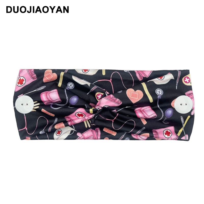 New European and American medical headband, anti-strangling button mask, headscarf, cross stretch printed wide tie headband, medical headscarf pic 23
