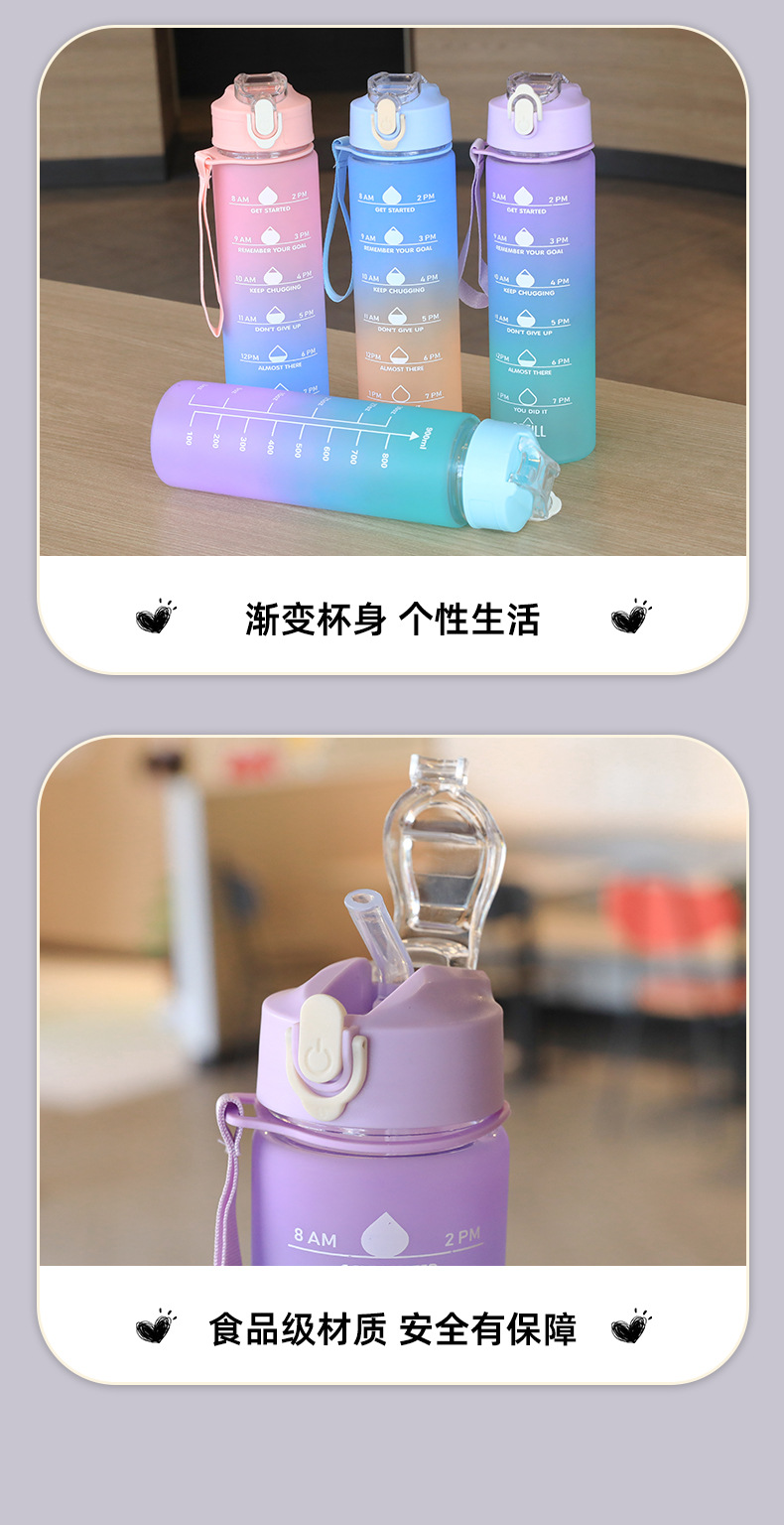 夏季大容量水杯户外运动杯子渐变色吸管杯便携塑料杯防漏耐摔水壶详情11