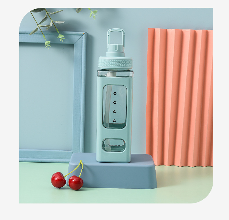 New high-appearure-level macaron-colored square water cup, large-capacity portable hand-held drinking cup, silicone straw water bottle pic 11