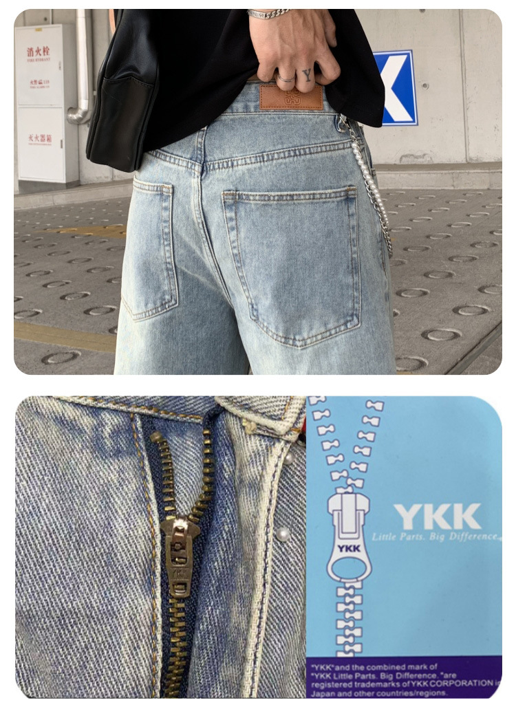 Cross-border Parisian style beaded jeans for men, 2025 new trendy streetwear brand loose straight-leg wide-leg pants for men pic 6