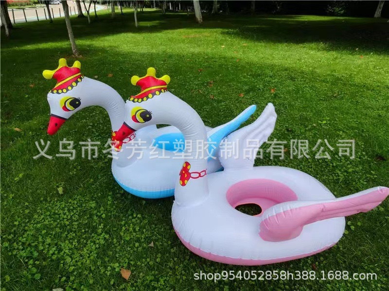 厂家直供新款热销充气带翅膀皇冠鹅艇宝宝游泳圈婴儿动物座艇涉水运动水上充气床浮排详情1