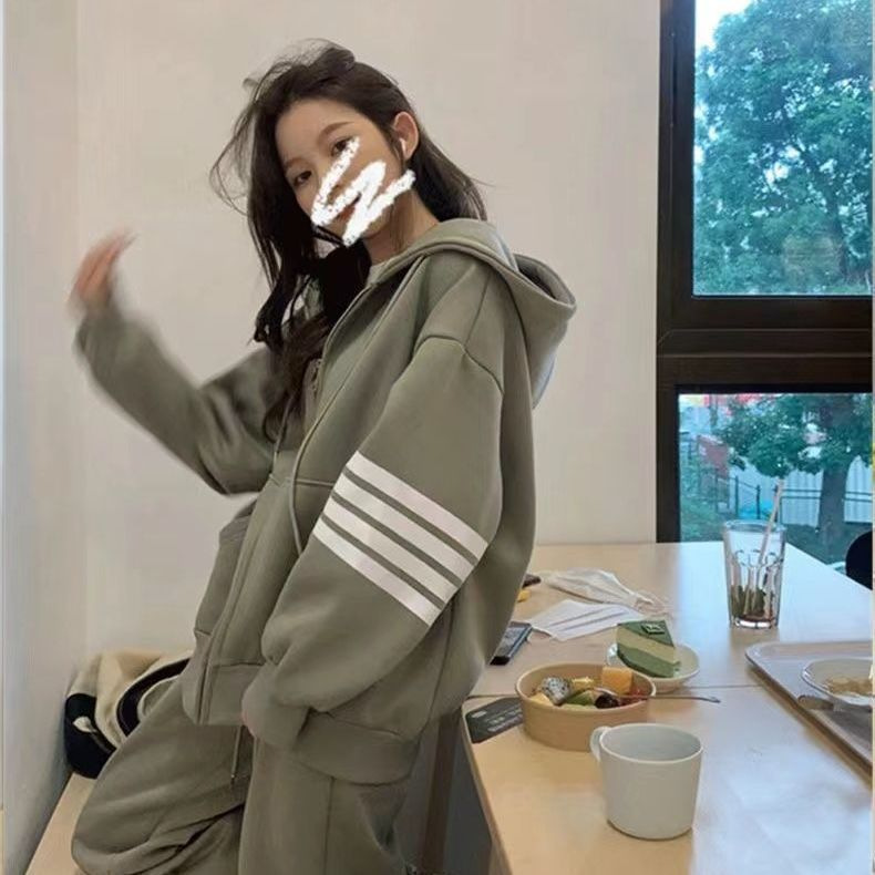 加厚运动套装女春秋冬款韩版学生宽松时尚跑步休闲两件套卫衣连帽详情5