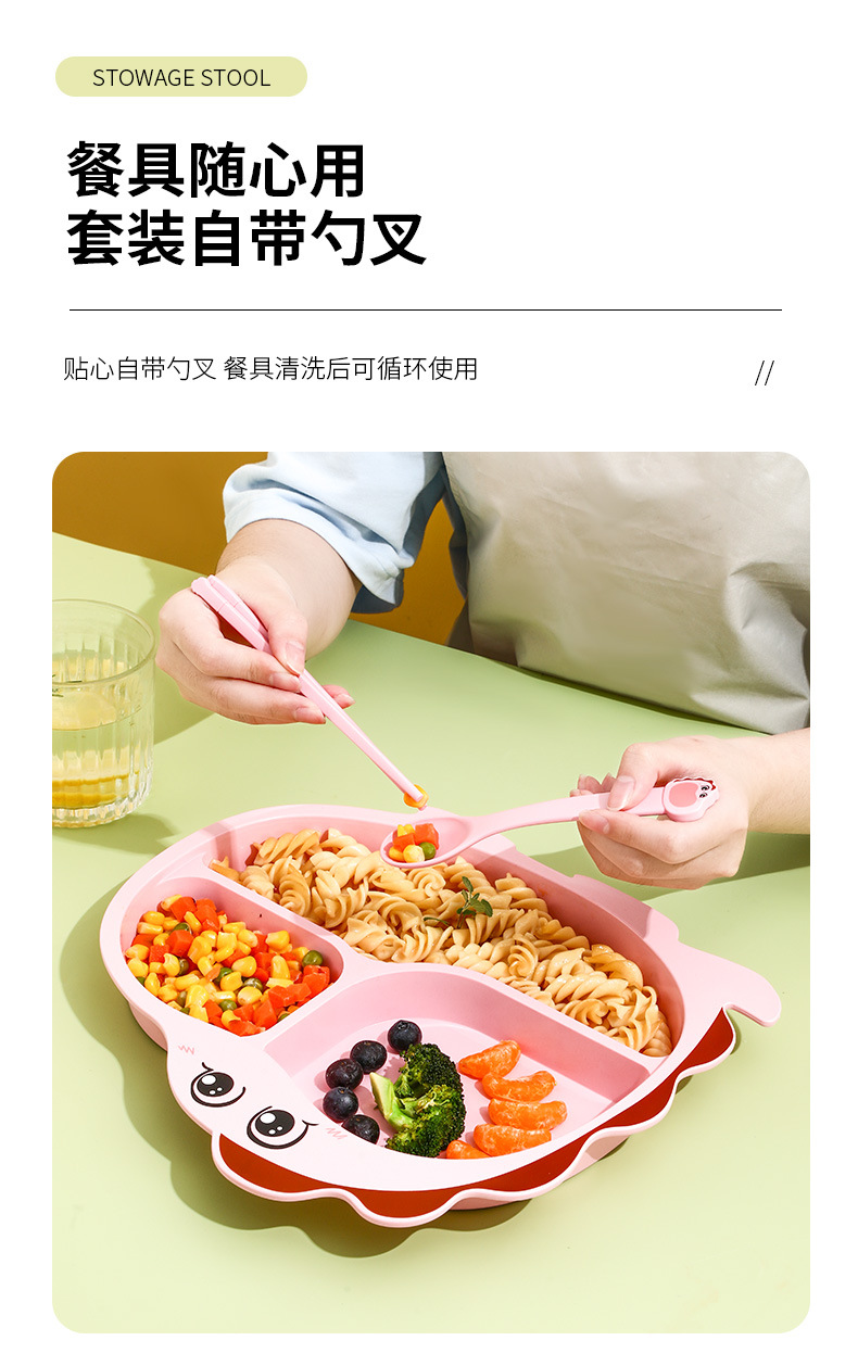 跨境儿童餐盘卡通分格竹纤维餐具幼儿园家用宝宝吃饭辅食分隔盘子详情6