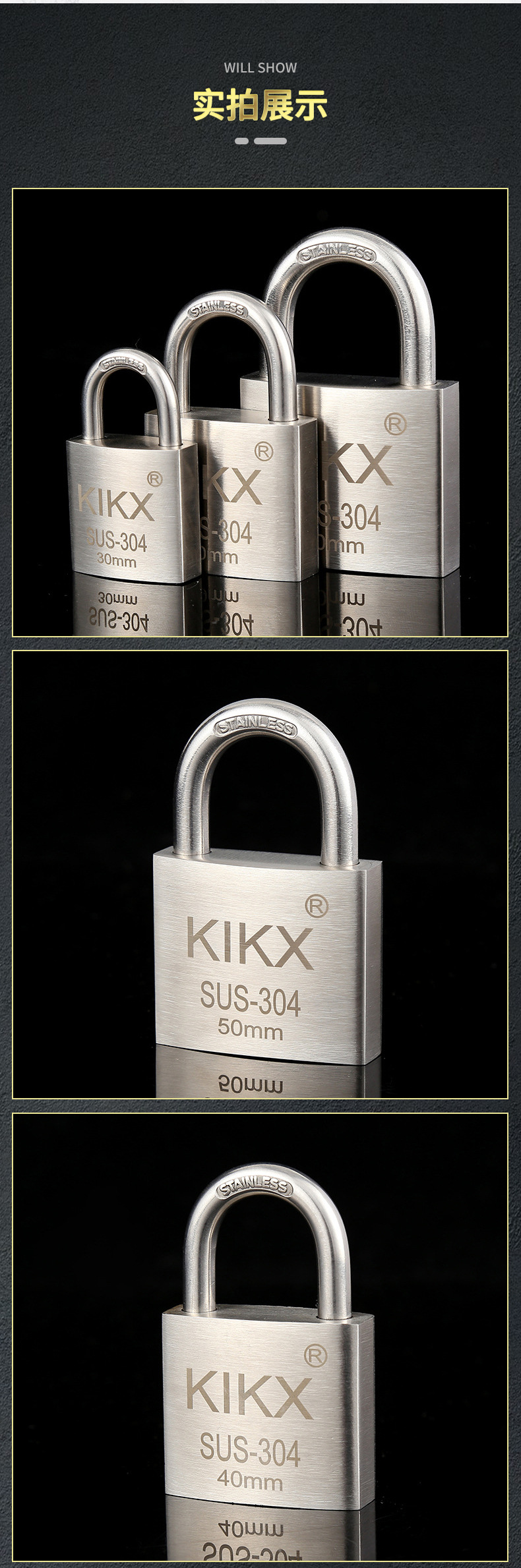 304 stainless steel padlock, copper lock, lock, luggage, zipper, pull cord pic 10