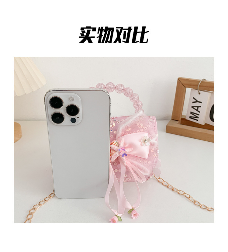 新款手提包可爱小女孩儿童零钱包洋气亮片时尚公主珍珠单肩斜挎包详情25