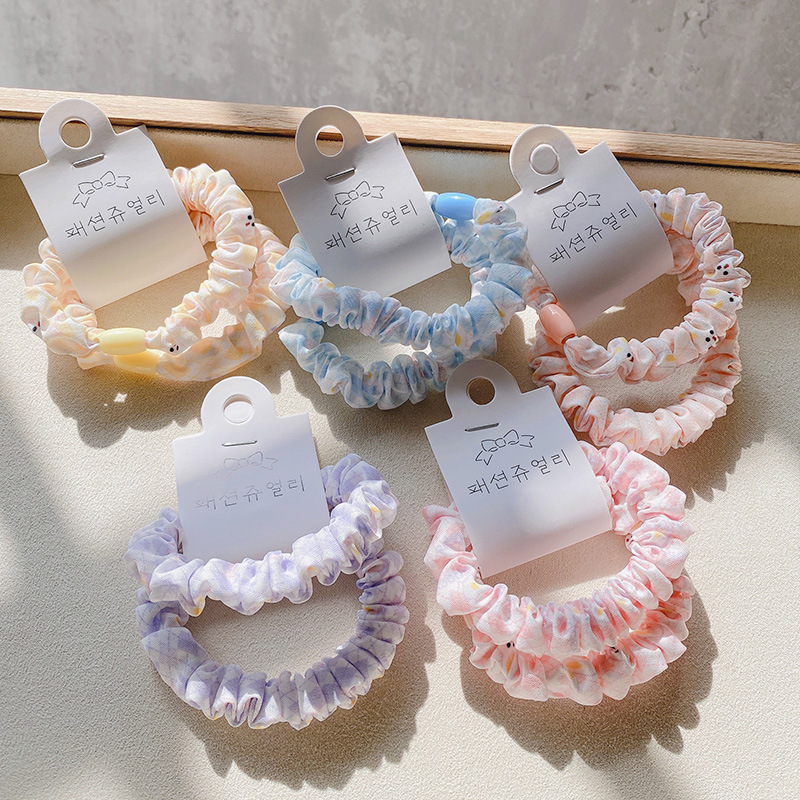 Two-piece rabbit large intestine hair tie set, fashionable and fresh cartoon hair tie combination, basic hair band for tying hair pic 5