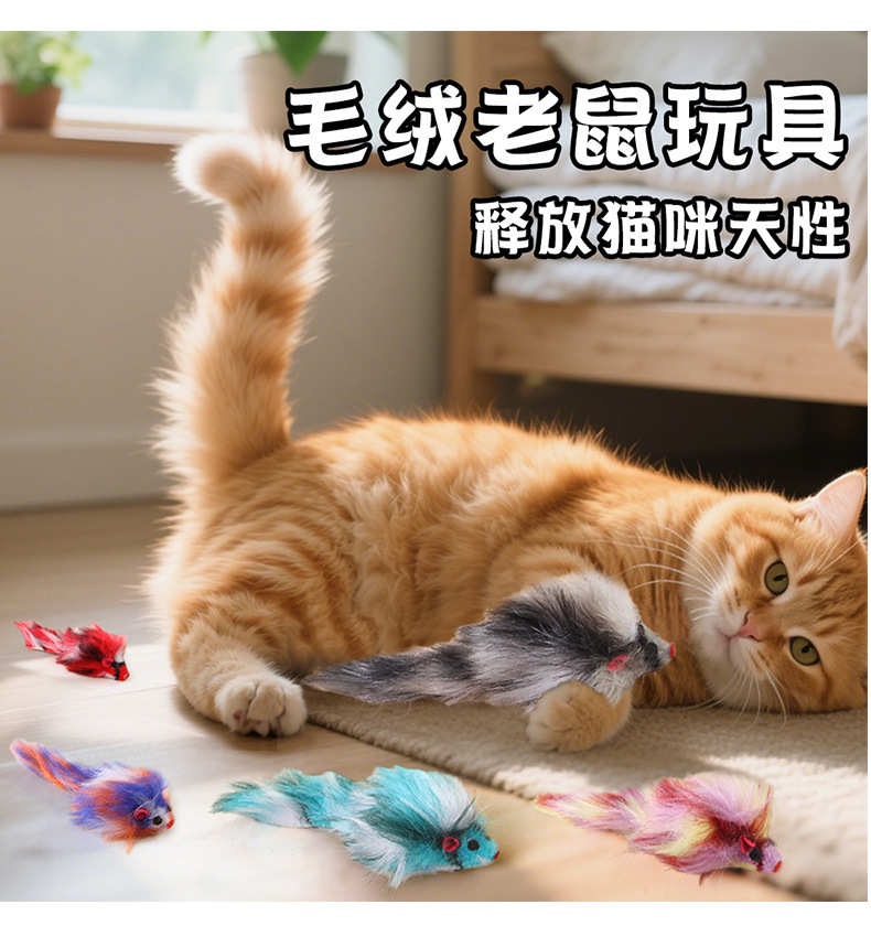 亚马逊新款炫彩老鼠逗猫玩具解闷陪伴磨牙啃咬玩具猫猫自嗨互动详情12