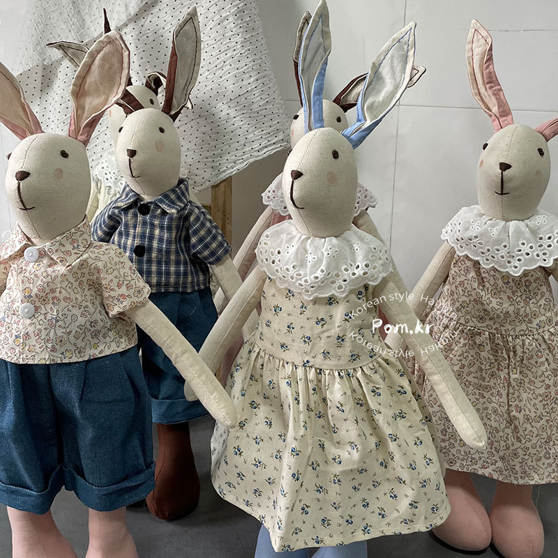 新款韩系可爱站立兔兔玩偶手工穿衣棉麻居家摆件儿童安抚玩偶礼物详情8