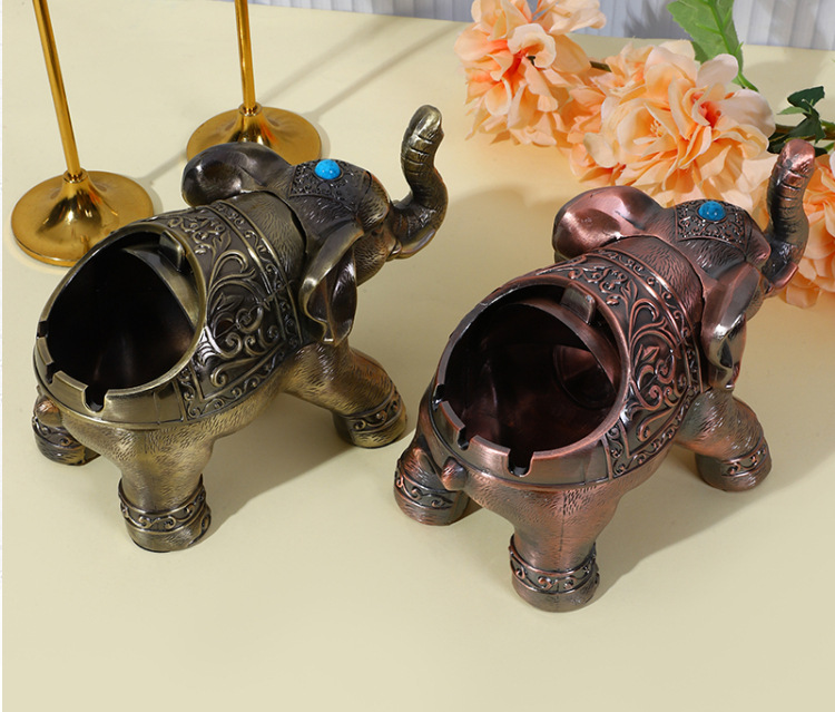 金属烟灰缸欧式大号宝石带盖大象烟缸家用高档防风防飞灰防摔收纳详情10