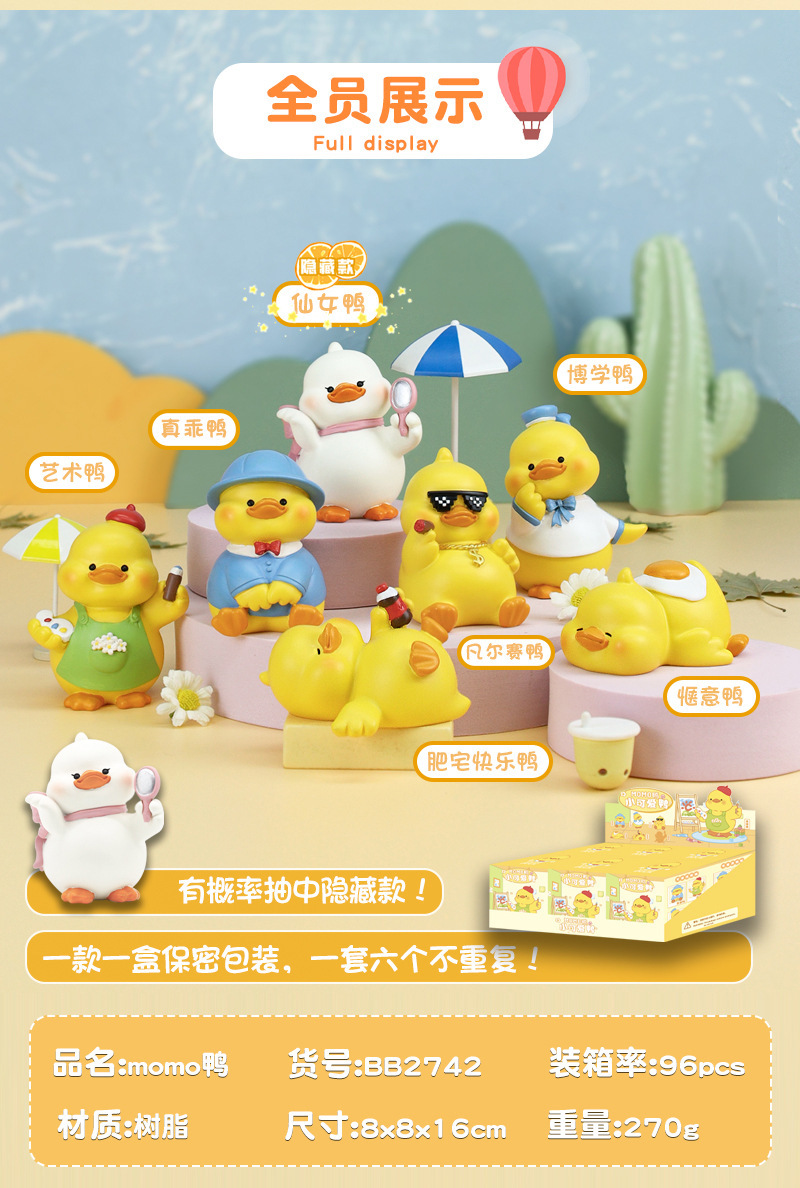 momo鸭盲盒公仔创意潮玩网红可爱卡通小鸭树脂桌面小摆件生日礼物详情2