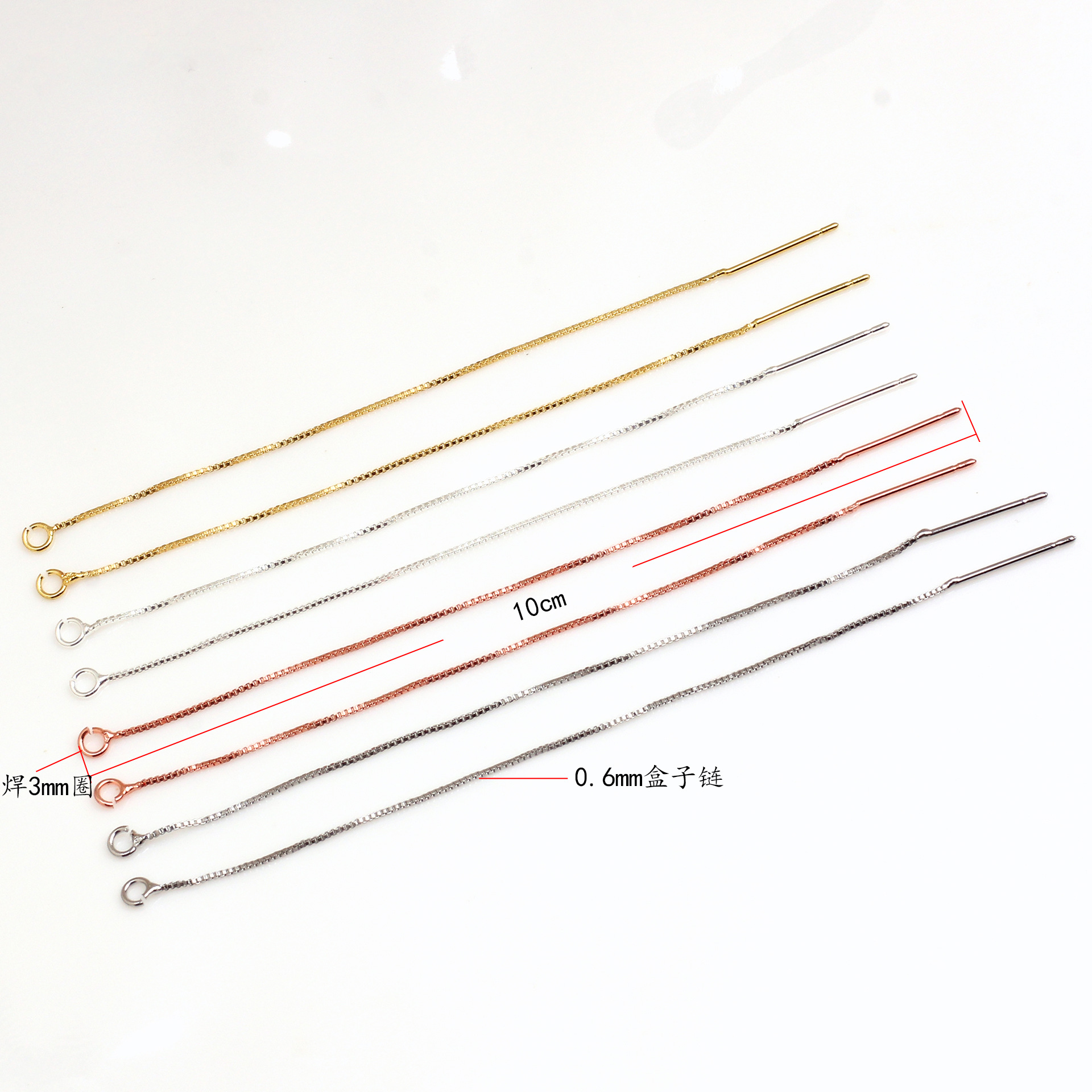 14K copper-plated real gold color-preserving box chain earring wire earrings chain earpins welded flat chain earrings accessories pic 5