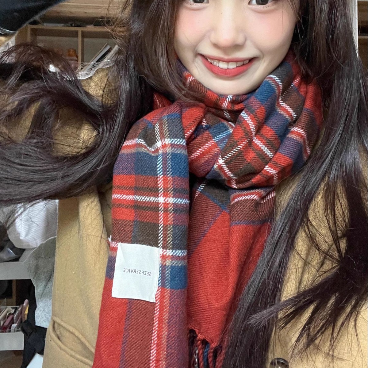 批发新款仿羊绒围巾女士披肩学生秋冬季加厚格子围巾日系小清新详情22