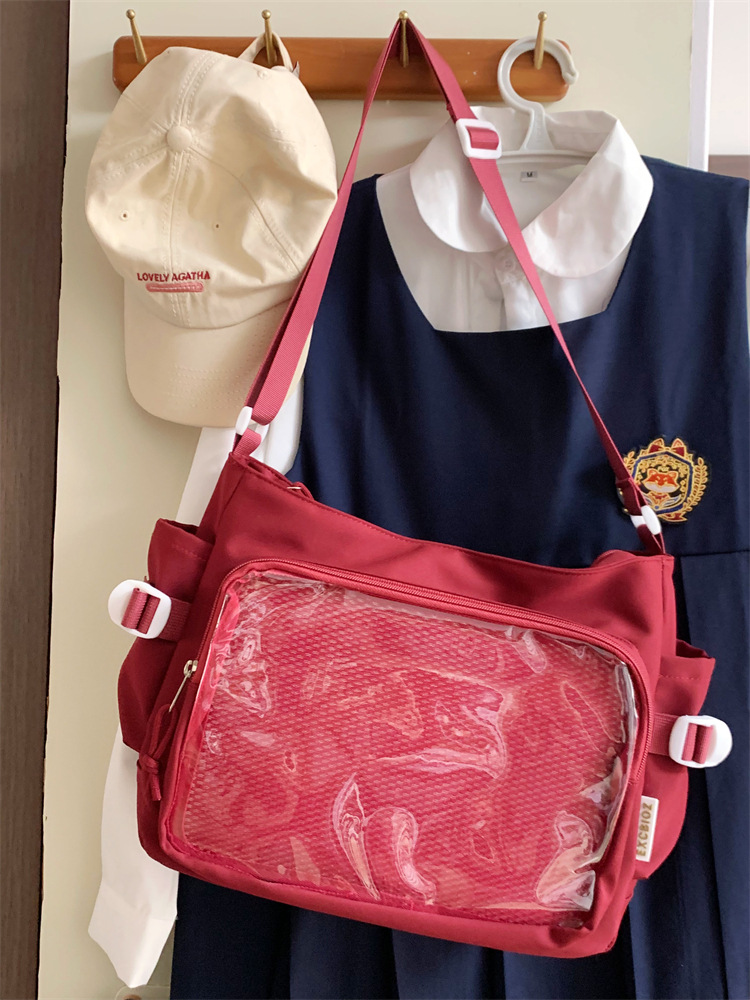 学院风痛包日系ins透明书包大容量简约单肩斜挎包时尚少女邮差包详情36
