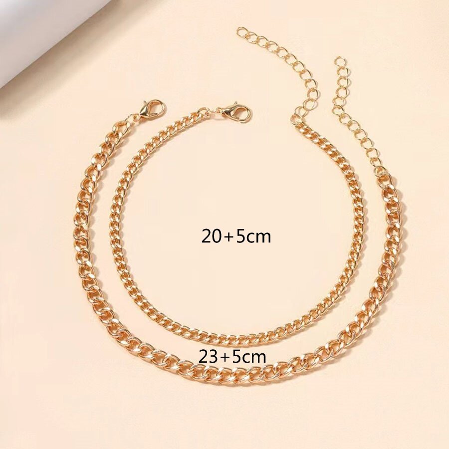 欧美跨境双层古巴链女沙滩风简约小众百搭脚饰批发潮饰品详情3