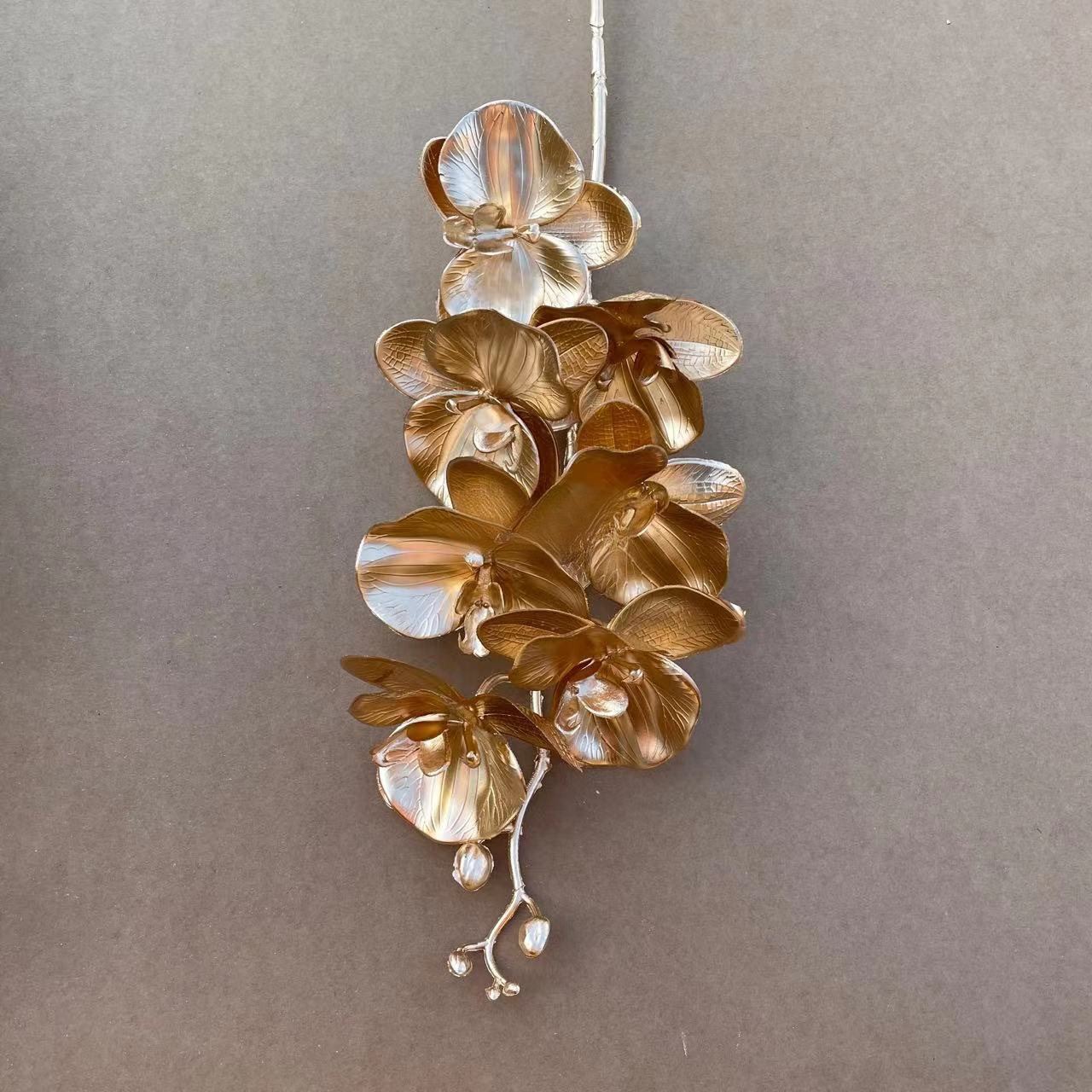 圣诞装饰金色蝴蝶兰花银色蝴蝶兰金银色蝴蝶兰花头叶子仿真花详情5