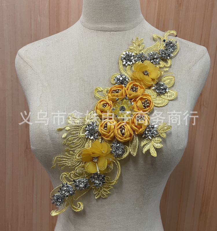Wholesale handmade DIY water diamond pearl 40cm*10cm floral decals for clothing design pic 3