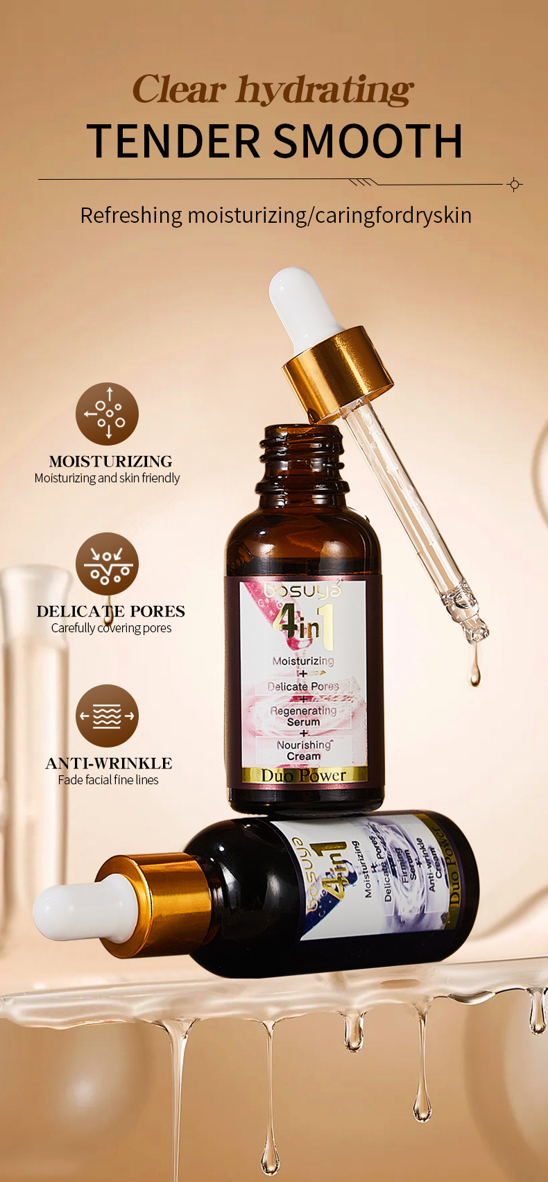 【跨境专供】BOSUYA精华液4in1精华液淡化细纹滋润保湿护肤品批发详情4