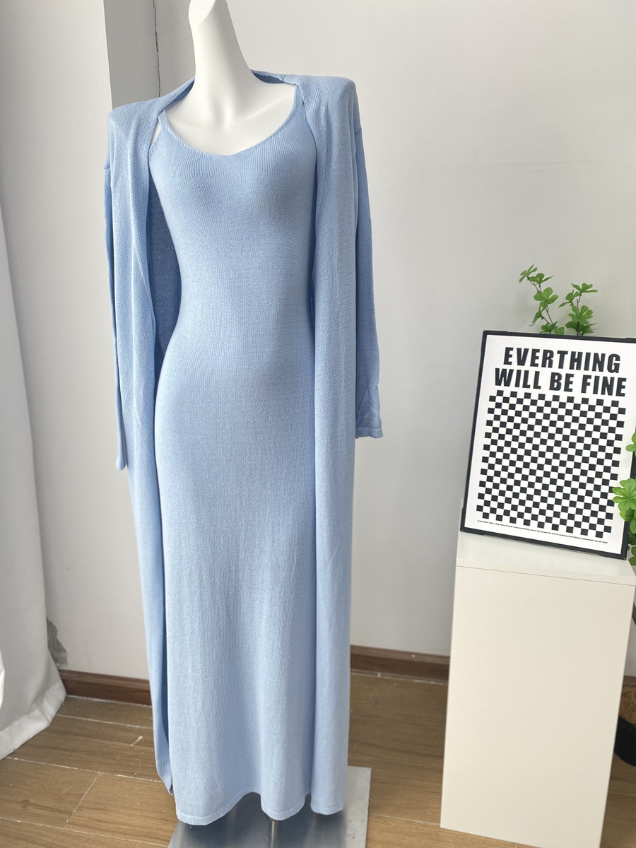 2025 Cross-border Bestseller Pure Cotton Knitted Set: Sexy Deep V halter long Dress + Lazy cardigan: Soft and skin-friendly pic 13