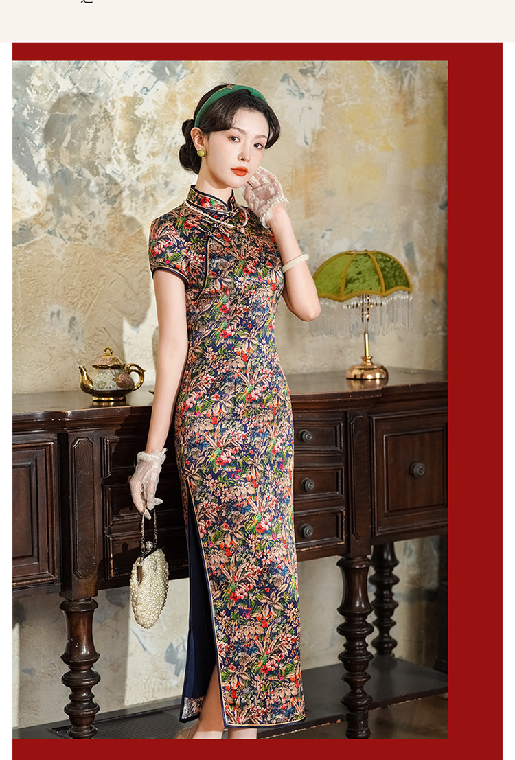 Long silk cheongsam 2025 Spring/Summer new retro improved cheongsam dress for women, short sleeve, made of mulberry silk pic 12