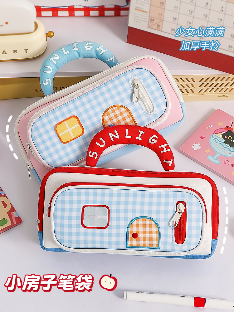 手提多巴胺小房子ins风高颜值笔袋高颜值大容量文具收纳袋文具盒详情1