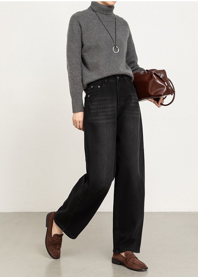 如果2025年冬季新款植绒加厚牛仔弯刀裤女高腰宽松香蕉长裤8166H详情19