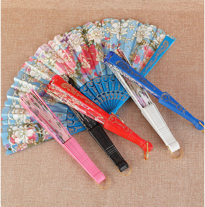 绸布中国风折扇金粉印花彩杆烫金折叠扇女士旗袍舞蹈扇外贸古风扇详情2
