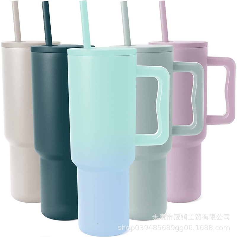 跨境304不锈钢豹纹40oz冰霸杯带手柄吸管高颜值车载大容量保温杯详情3