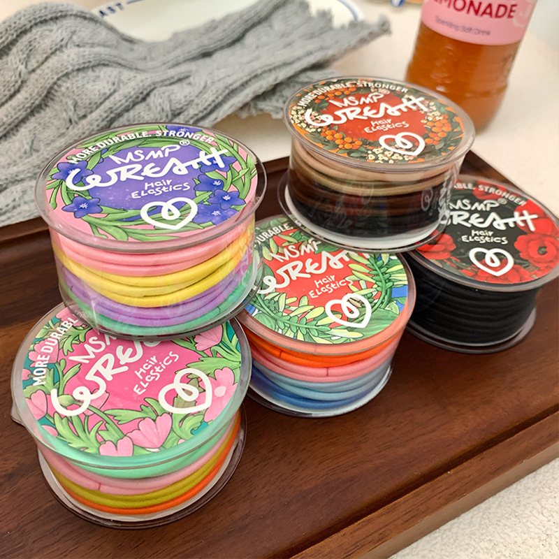 Korean version exquisite colorful printed box set of 12 basic rubber bands, sweet and cute, girlish candy-colored hair accessories pic 2