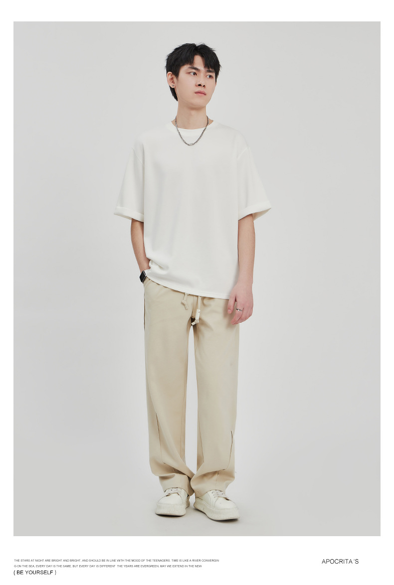 APO男装|潮流垂感针织T恤男士2025春夏新款纯色宽松休闲短袖上衣详情14