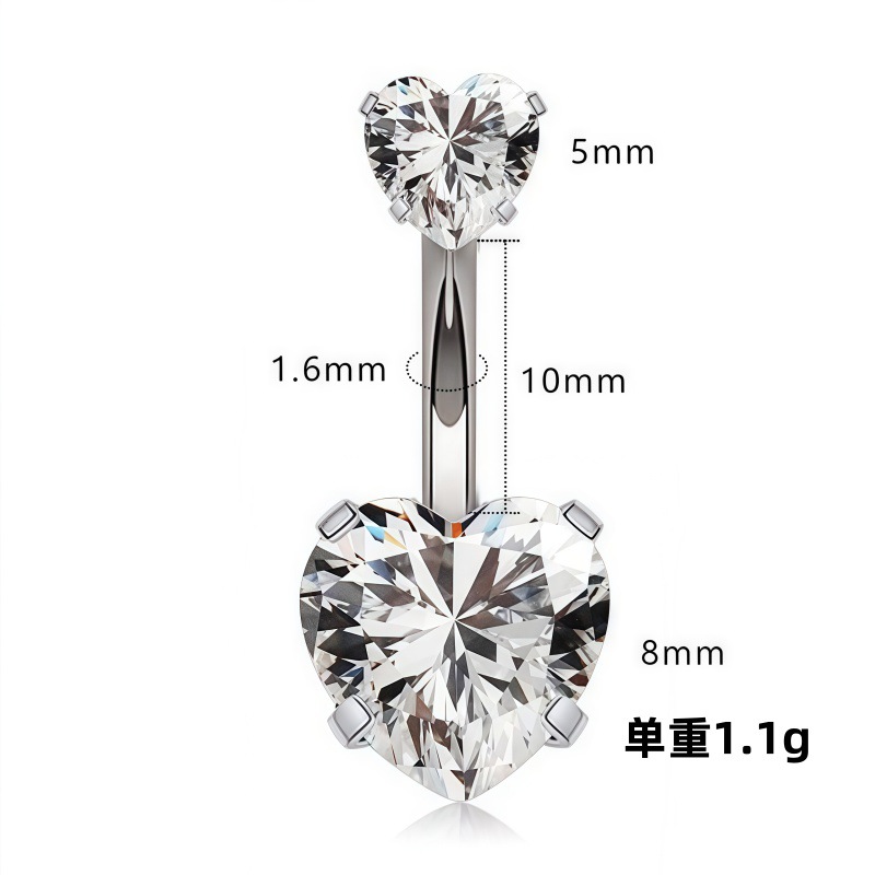 跨境现货批发 双头圆形三爪四爪镶钻肚脐环 不锈钢欧美肚脐钉厂家详情12