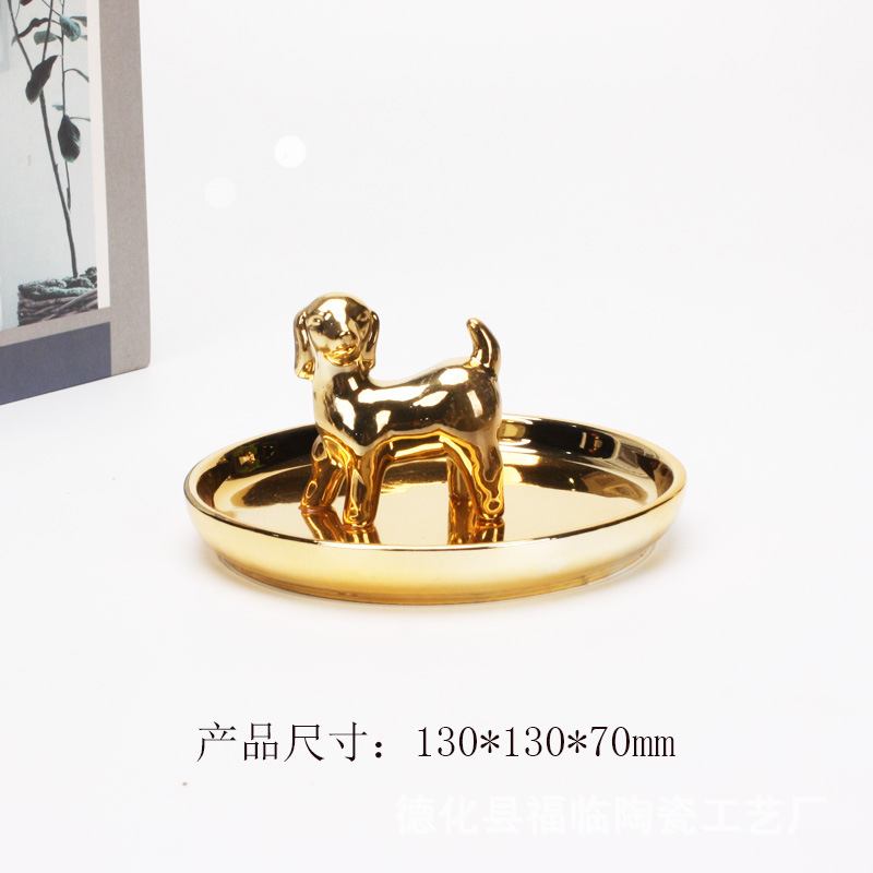 Nordic gold-plated ceramic handicrafts, gift jewelry plates, rings, watches, home storage plates, golden deer animal ornaments pic 20