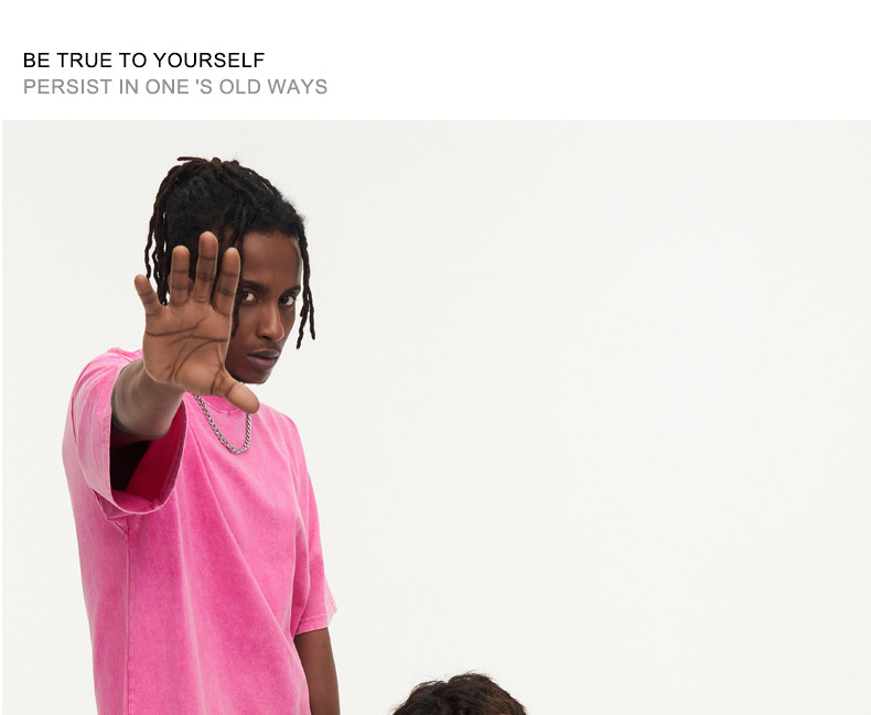 男士T恤230克酸洗炒雪花宽松做旧复古水洗短袖男纯棉t恤落肩欧码详情8