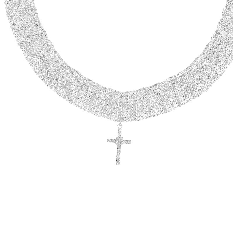 Cross-border new product creative and exaggerated multi-layer full diamond cross pendant necklace, personalized and trendy neckchain for women Choker pic 10