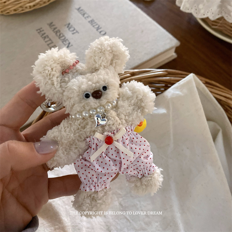 韩国新款珍珠碎花裤子扭扭棒小熊挂件 甜美可爱龙虾扣包包挂饰女详情19