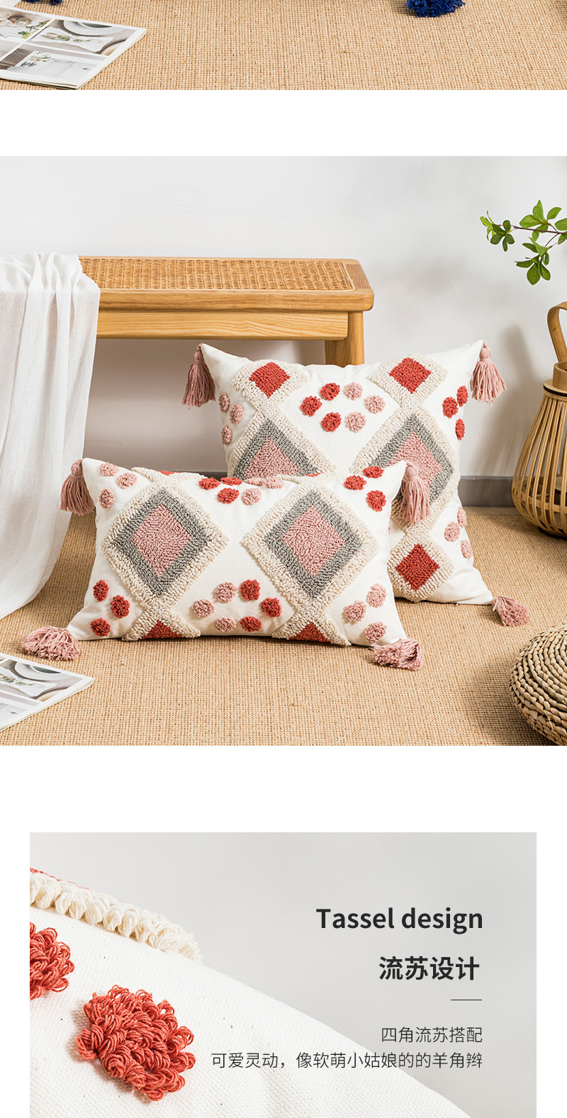 Bohemian throw pillows, living room sofa cushions, velvet canvas embroidered cushions, ethnic-style homestay bedroom, headboard throw pillowcases pic 5