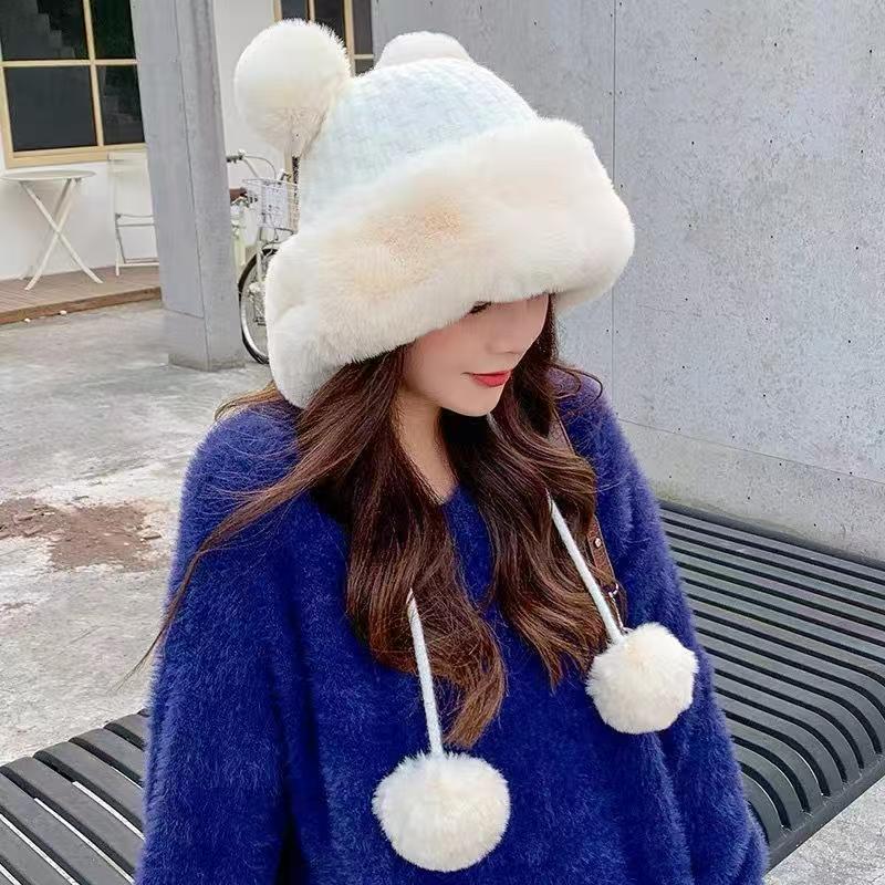 New autumn and winter woolen hats for ladies, cute winter woolen pullover hats, warm and fleece ear-protecting cycling Lei Feng hats pic 1
