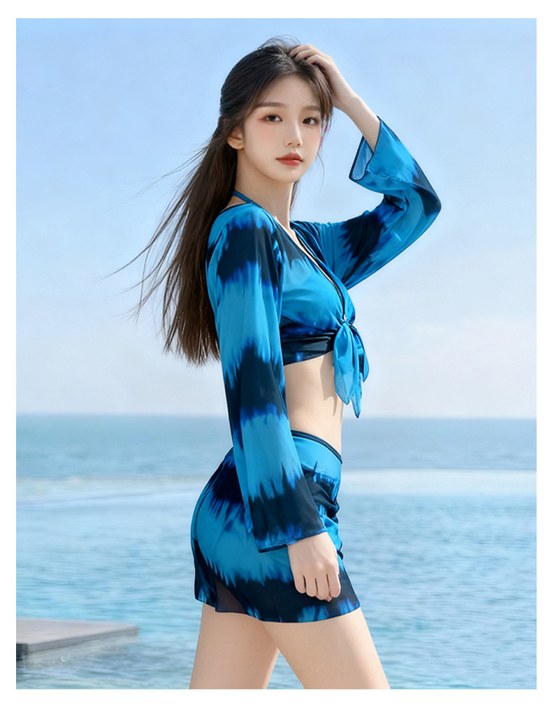 Baiya Swimwear Women 2025 Bikini Four-piece Set Long-sleeved Gradient Smudged Sun Protection Slimming Hot Spring Vacation Swimwear -107082 pic 7