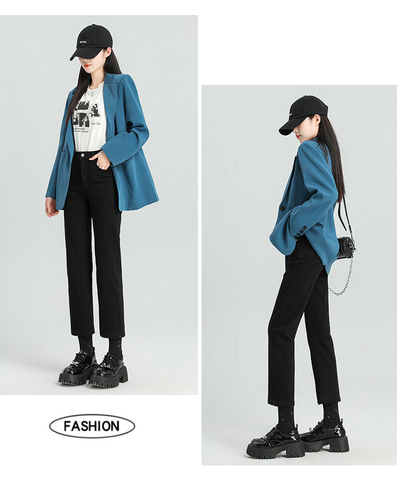 爆款超柔高腰小直筒牛仔裤女2024春季弹力黑色修身窄版烟管法棍裤详情13